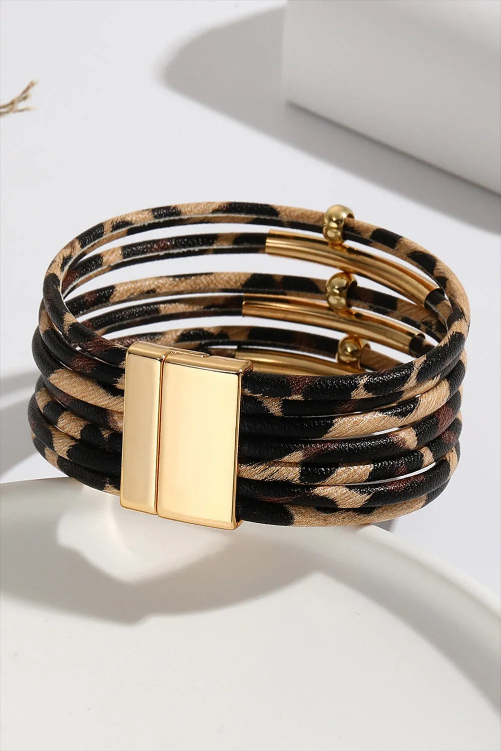 Brown Multi-layer Leopard Beaded Magnet Buckle Bracelet Bracelets - Tophatter Daily Deals